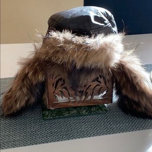 Raccoon fur trapper hat